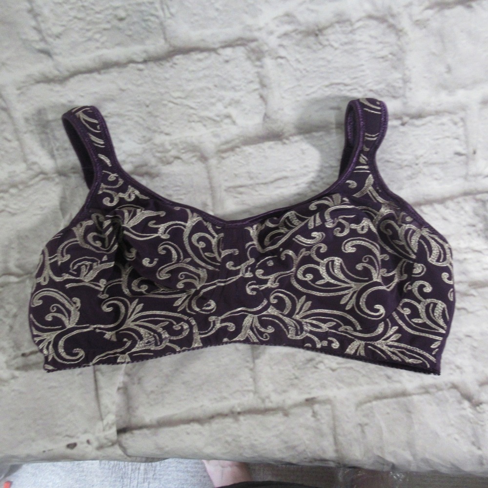 Amoureuse Wireless Bra Womens 44C Purple scroll excellent condition